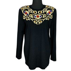VINTAGE 90s Jeweled Embroidered Long Sleeve Top